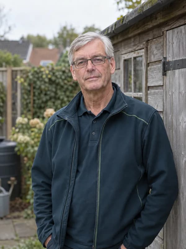 Fotorealistisch AI-personage Henk in petrolgroene werkkleding